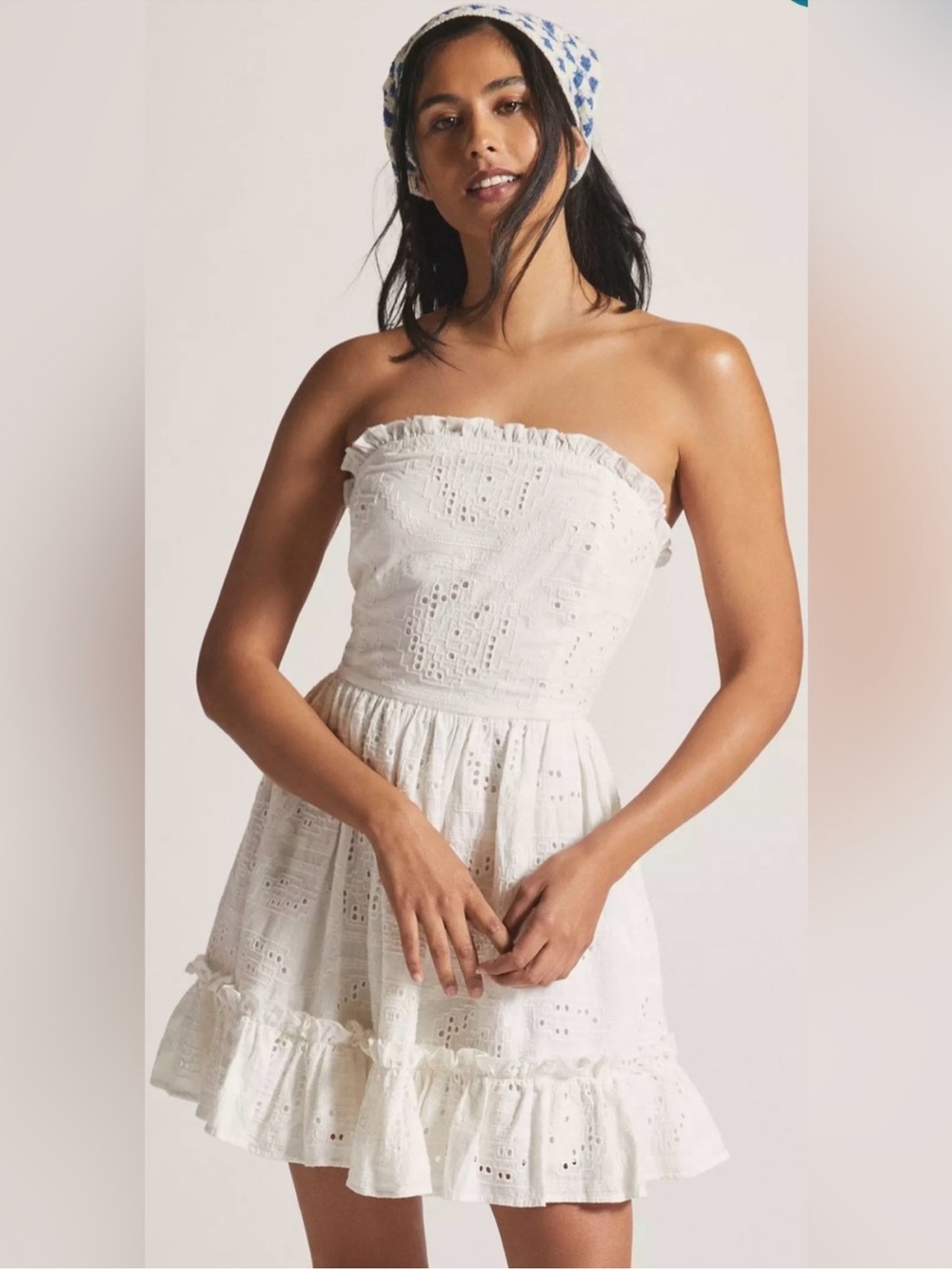 Anthropologie Forever That Girl White Eyelet Ruffle Strapless Mini Dress XS